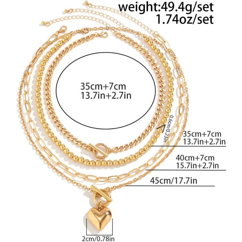 Women's Non Tarnish Chunky Necklace Stack Paperclip Chain Retro Coin Heart - Picture 5 of 9